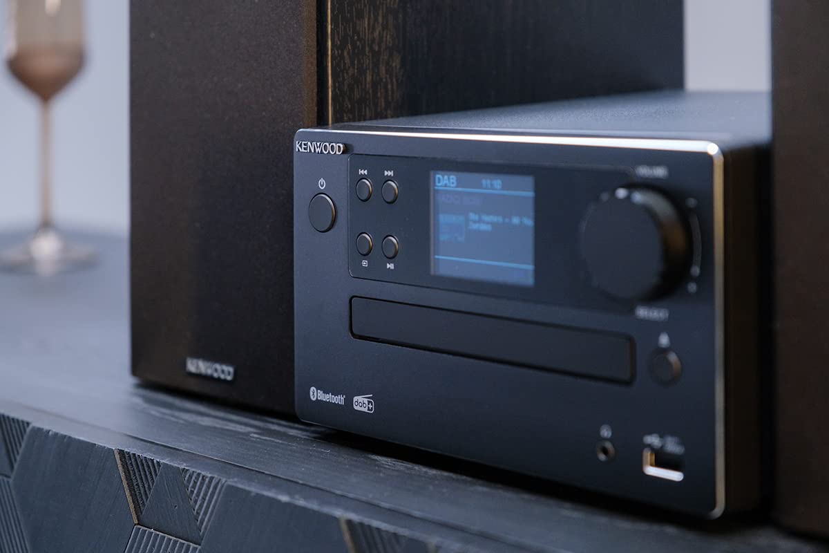 Microcadena HiFi Kenwood M-725DAB-B con CD, USB, Dab+ y Bluetooth Audio-Streaming. Color: Negro - Mini Equipo de Musica para casa