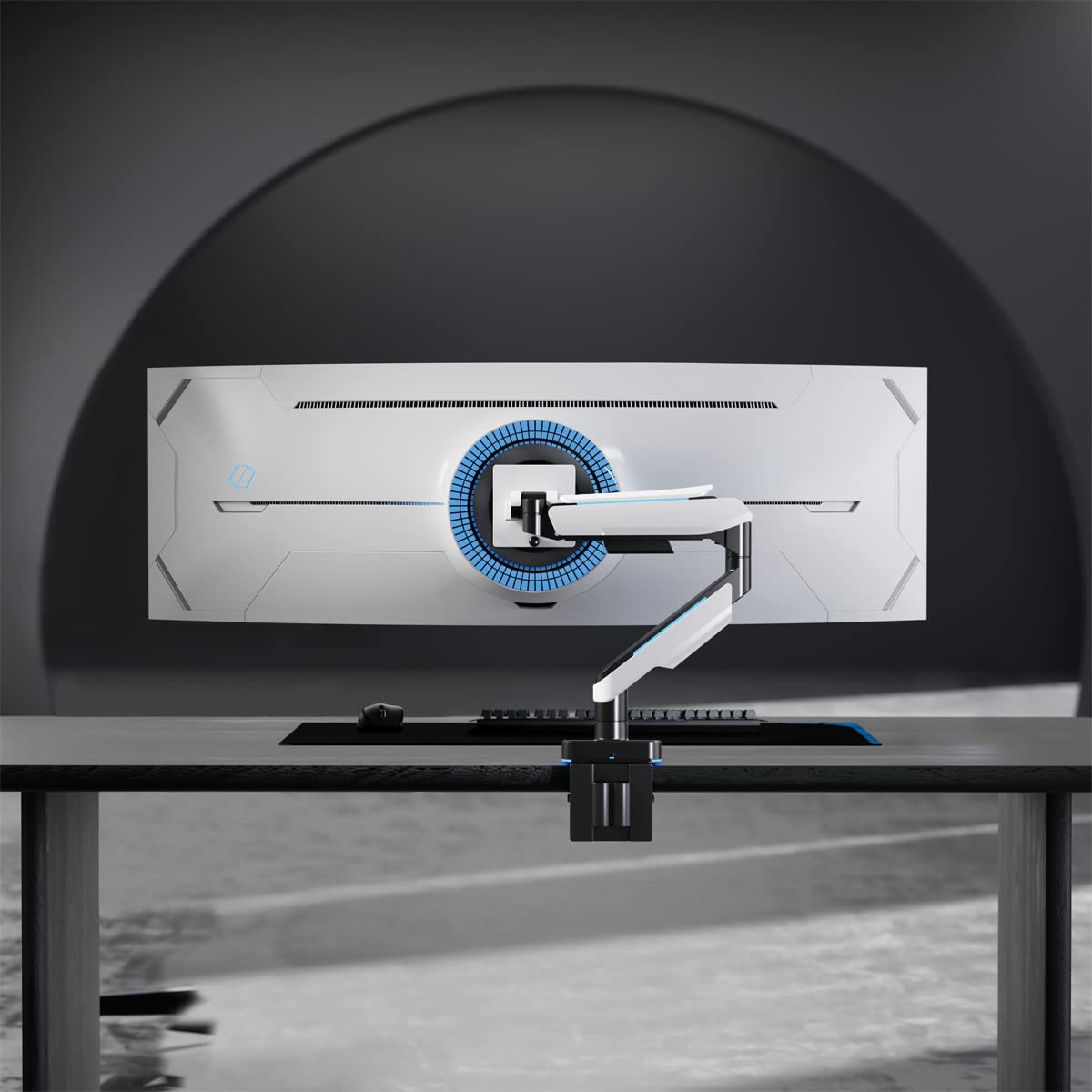 LogiLink Soporte para Monitor de 17 a 49" con Resorte de Gas, Soporte de Mesa o Montaje de Agujeros de Mesa, Capacidad de Carga de hasta 20 kg, diseñado para Gamer con Efecto de iluminación
