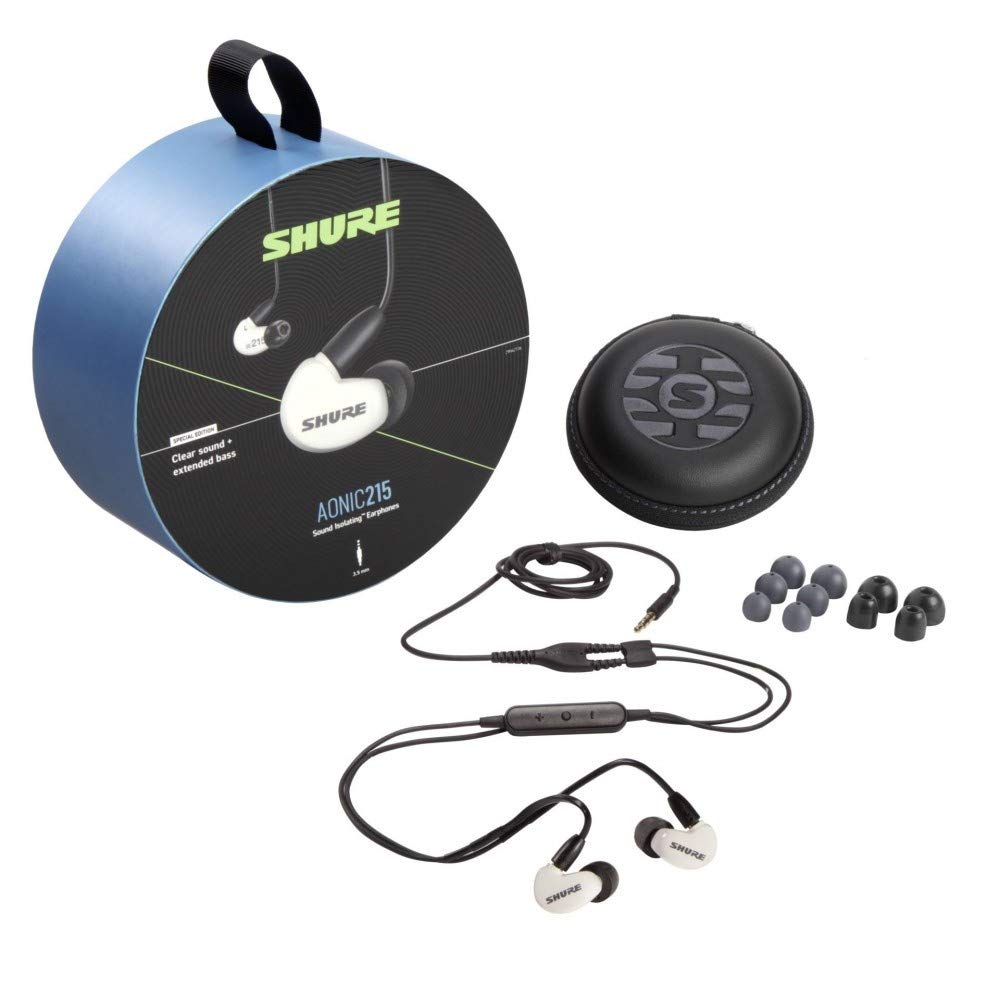 Shure Auriculares AONIC 215 con Aislamiento de Sonido con Cable, Sonido nítido, transductor único, Ajuste intraural, Cable Desmontable, Compatible con Dispositivos Apple y Android - Color Blanco