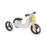 Janod - Bici sin Pedales Triciclo Evolutivo de Madera 2 en 1 - Asiento Regulable y Manillar Ergonómico - Vintage - Equilibrio y Autonomía - Gris - A Partir de 18 Meses, J03280