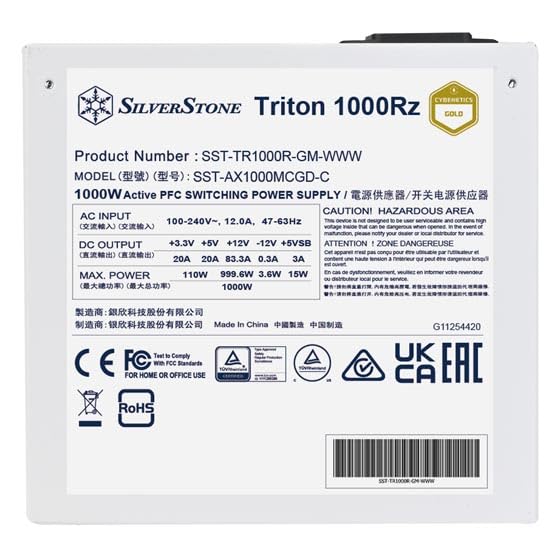 Silverstone Triton 1000Rz, Fuente de alimentación ATX Totalmente Modular PCIe 5 Cybenetics Gold 1000W, SST-TR1000R-GM-WWW