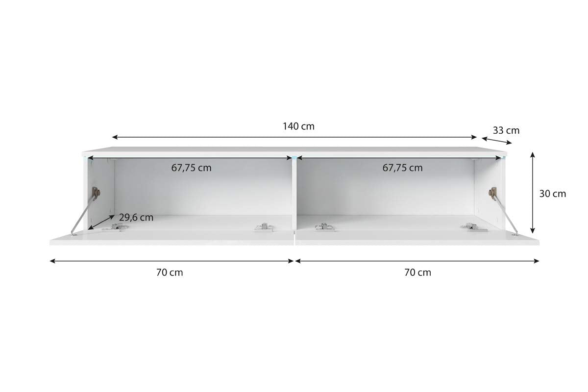 Selsey Kane - Mueble TV Flotante/Mesa TV/Mueble para Salón/Mueble TV Suspendido (140 cm, con LED, Blanco Matte/Blanco Brillante)