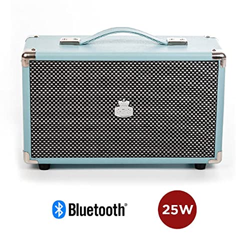 GPO Westwood Retro 25 Altavoz con subwoofer de 25 vatios, entrada RCA, Bluetooth, rejilla vintage y asa de transporte - Azul