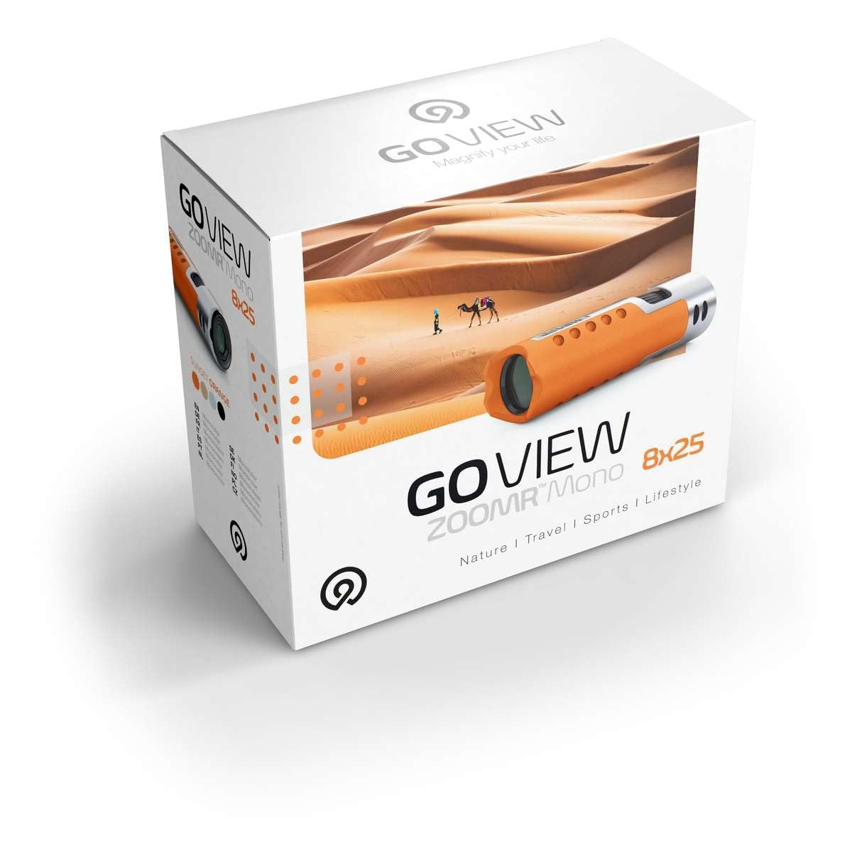 GoView ZOOMR HD Mono 8x25 monocular Compacto de Alta definición, Mini telescopio (Zoom de 8 aumentos, Carcasa de magnesio, Incluye Adaptador para Smartphone y Accesorios) Sunset Orange