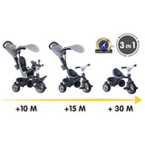 Smoby- Triciclo Baby Driver Confort Plus Gris, Evolutivo, Bastidor Metálico, con Barra de Empuje Parental, A Partir de 10 Meses