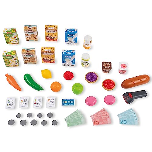Smoby- Supermercado Maxi con Carrito- Caja Registradora Sin Función Real, Zona de Embolsado, Lector de Código de Barras, Balanza, Frigorífico y 50 Accesorios, Juguete Niños Niñas 3 años (7600350242)