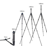 SIRUI Trípode para Cámara de Viaje AM-225, 159cm Trípode Portátil de Fibra de Carbono con Tubo de Extensión SL-100, Trípode para Fotografía con Columna Central de Carbono, Carga Máxima 6kg