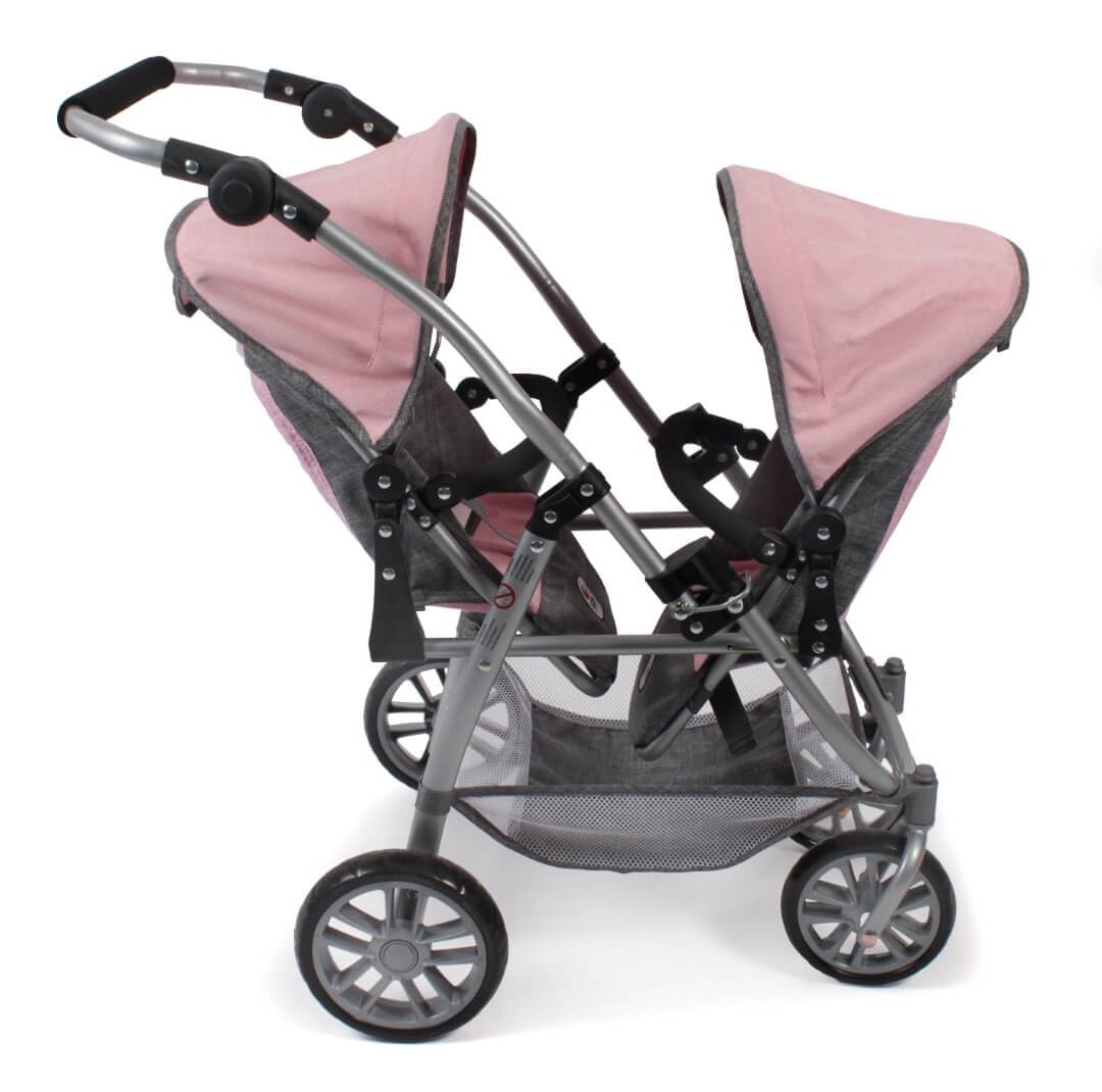Tandembuggy Vario - Cochecito Doble para Dos muñecas, para niños de 4 a 8 años, Color Gris y Rosa