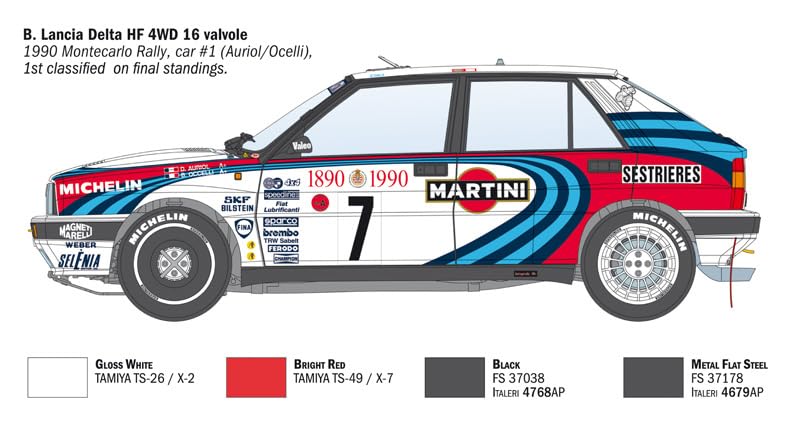 ITALERI -4709 Lancia Delta HF integral 16 V, escala 1:12, Rally Montecarlo 1990, modelo de plástico para montar, multicolor, 4709