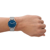 Skagen Signatur reloj para hombre, movimiento de cuarzo con correa de piel o acero inoxidable, Tono plata y azul, 40MM