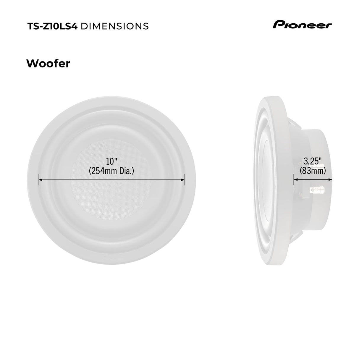 PIONEER TS-Z10LS4 | Subwoofer Superficial Serie Z de 25 cm (1300 W) 4 ohmios Bobina de Voz única