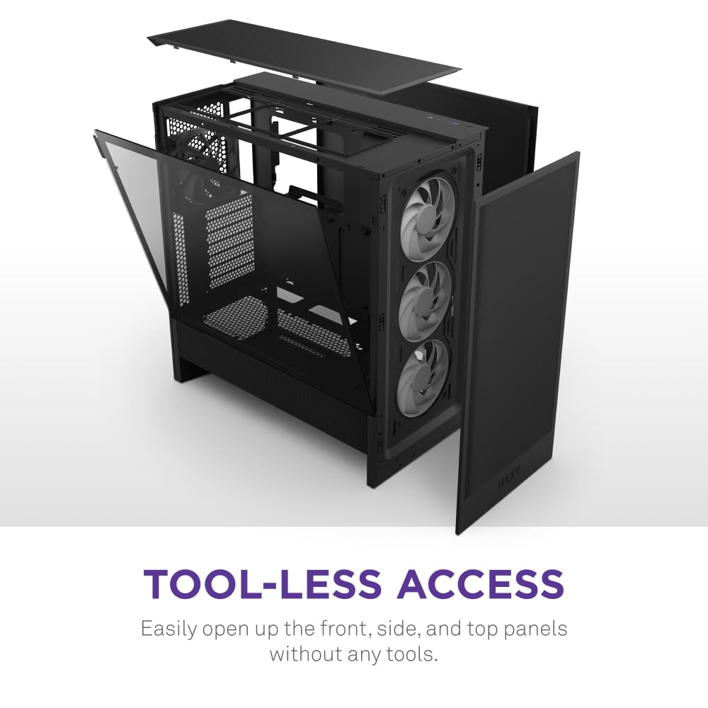NZXT H5 Flow RGB - Caja compacta ATX Mid-Tower para PC Gaming - Alto Flujo de Aire - Ventilador F360 RGB Core (CV) Incluido - Soporte de radiador Frontal de 360mm y Superior de 240mm - Negro
