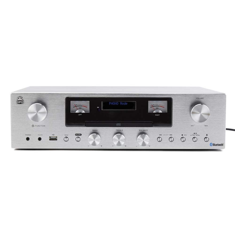 GPO Retro PR200 sistema de audio para el hogar Minicadena de música para uso doméstico Plata 12 W - Microcadena (Minicadena de música para uso doméstico, Plata, 12 W, DAB,FM, LCD, 3,5 mm)