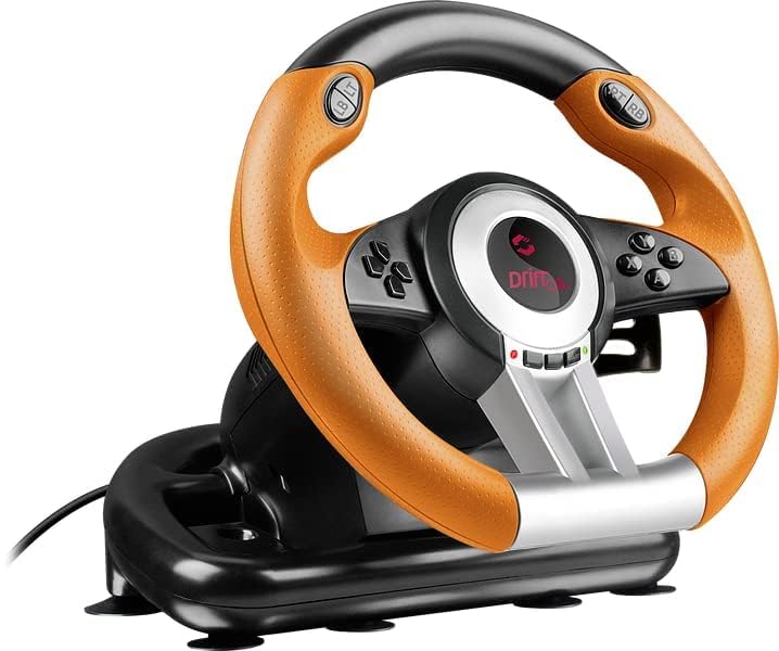 Speedlink DRIFT O.Z. - USB Volante para juegos de ordenador, color negro y naranja