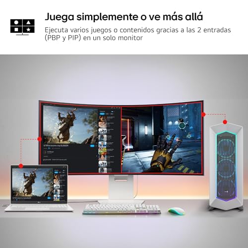 LG 39GS95QE-W - Monitor Gaming Ultragear, 39", OLED WQHD, (3440x1440), 21:9, 240 Hz, 0,03 ms, Clasificación F, Tecnología Micro Lens Array +, DisplayHDR True Black 400, Blanco