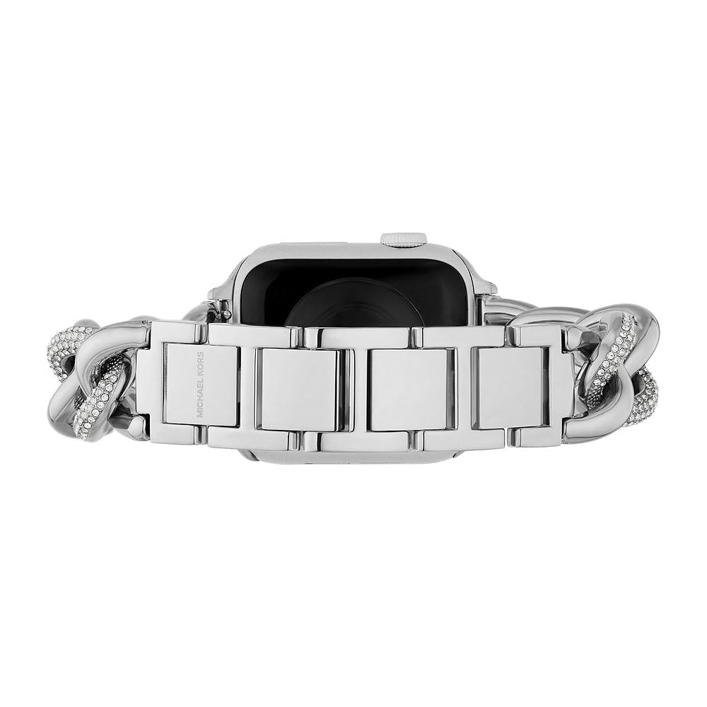 Michael Kors Correa de acero inoxidable o acetato para mujer, compatible con Apple Watch de 38 mm/40 mm/41 mm, Tono plateado