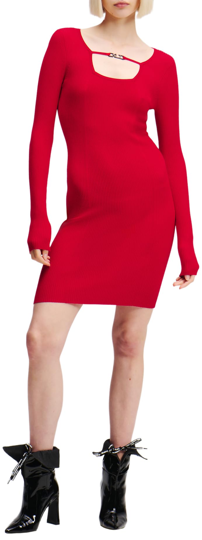 KARL LAGERFELD JEANS, para Mujer, Vestido de Punto con Logo de Manga Larga, Rojo Pompeyano, Talla Pequeña