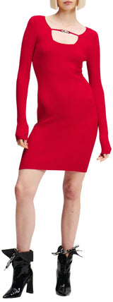 KARL LAGERFELD JEANS, para Mujer, Vestido de Punto con Logo de Manga Larga, Rojo Pompeyano, Talla Pequeña