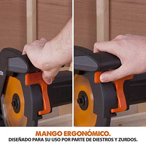 Evolution Power Tools R210CMS Multimaterial Sierra Ingletadora - Corta acero dulce, aluminio, plástico, madera con clavos incrustados, 210 mm