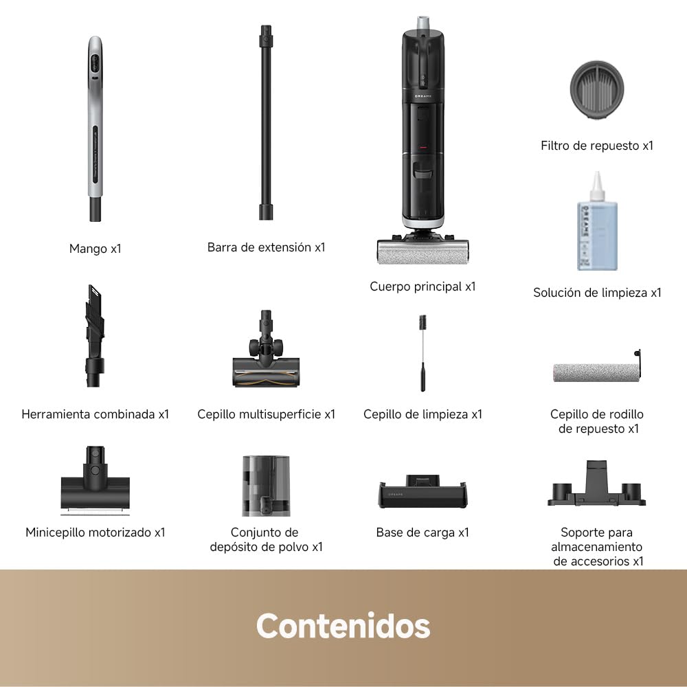 DREAME H14 Dual Aspirador en Seco y Húmedo 5 en 1, Solución de Limpieza con Proporción Inteligente, Se Puede Tumbar, Lavado del Cepillo a 60 °C en 5 min, 18.000 Pa de Succión, con Luz LED
