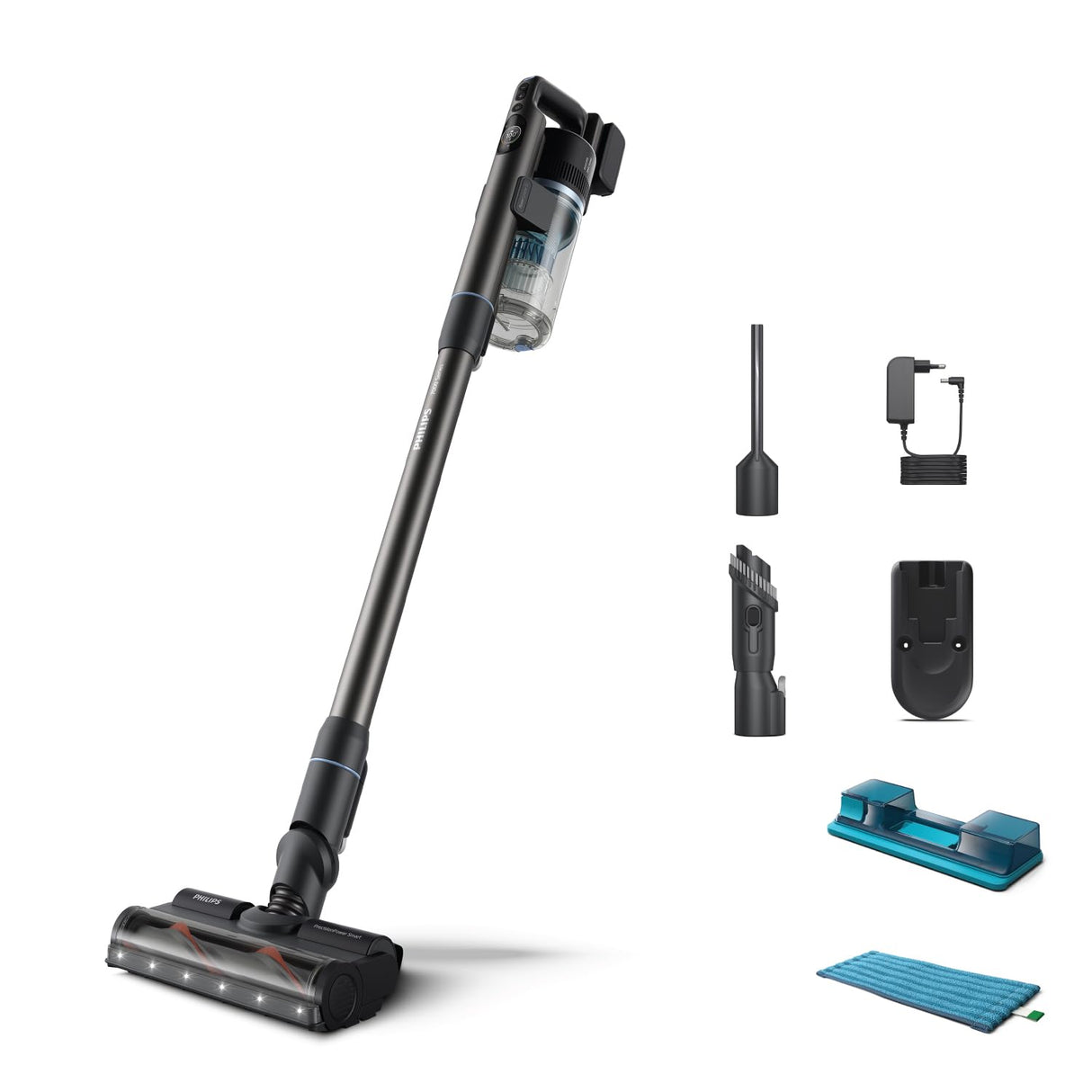 Philips Aspiradora sin Cable Serie 7000 Aqua, Motor Digital, Tecnología PowerCyclone 12, con Luces LED, Módulo Aqua acoplable, hasta 80 min de autonomía, con 2 Accesorios, Azul (XC7053/01)