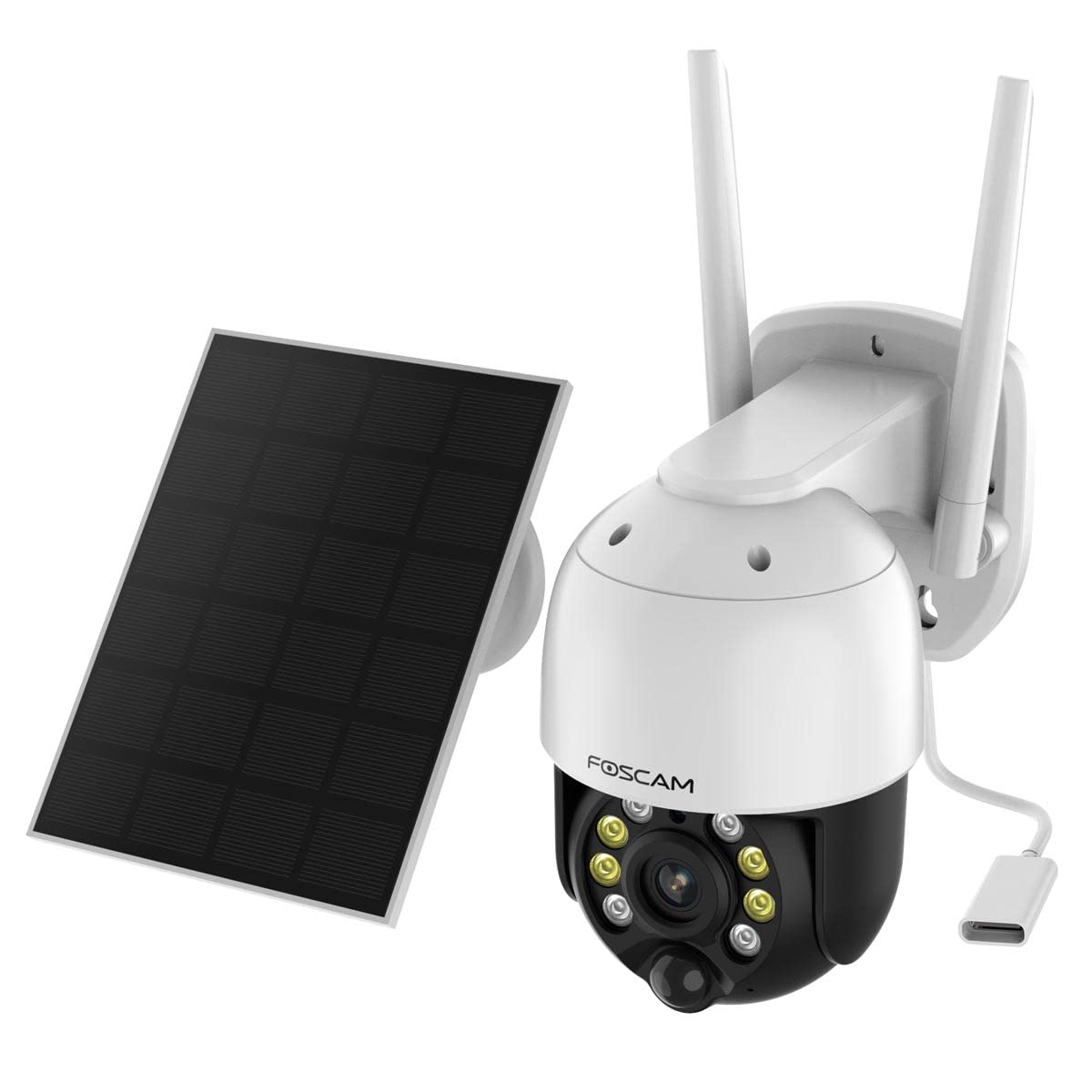 Foscam B4 WLAN Überwachungskamera Weiß INKL. Solarpanel 4MP (2560x1440), Akkubetrieb, WLAN, Schwenk- und Neigefunktion