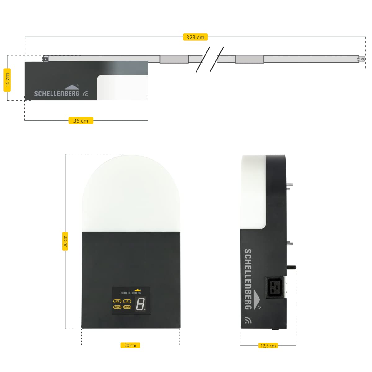 Schellenberg 60923 Motor Puerta Garaje basculante, 600 N, MAX, 868 MHz, 2X mandos a Distancia, Antracita, Smart Drive L/Superficie 10 m²