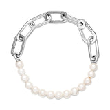 PANDORA ME Pulsera de eslabones de plata de ley con perlas blancas cultivadas en agua dulce, 1