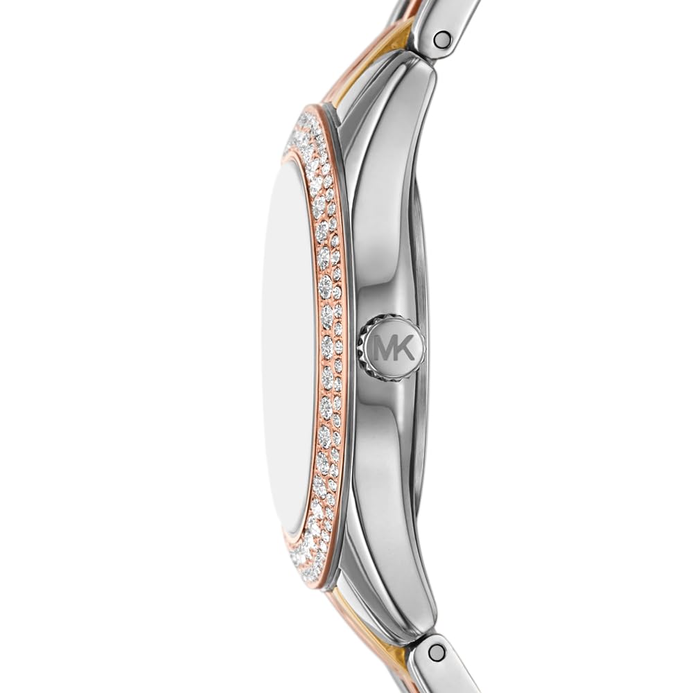 Michael Kors Reloj Harlowe para Mujer, Movimiento de Cuarzo a Tres Agujas con Correa de Acero Inoxidable o Piel, 33 mm, Tono Dorado y Tono Plateado