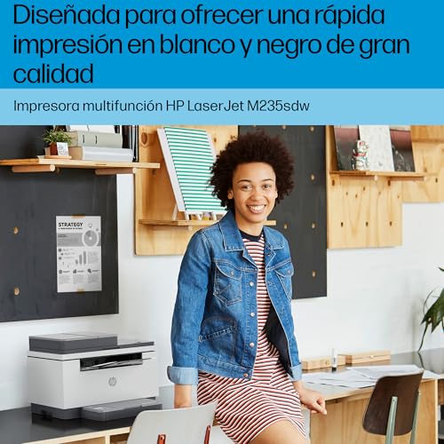 HP LaserJet M235sdw 8J9K7F, Impresora Láser A4 Multifunción Monocromo a doble cara automática, Escaner, Copiadora (29 ppm, Wi-Fi, Ethernet, Procesador 500MHz, Memoria 64MB, HP Smart App) Blanca y Gris