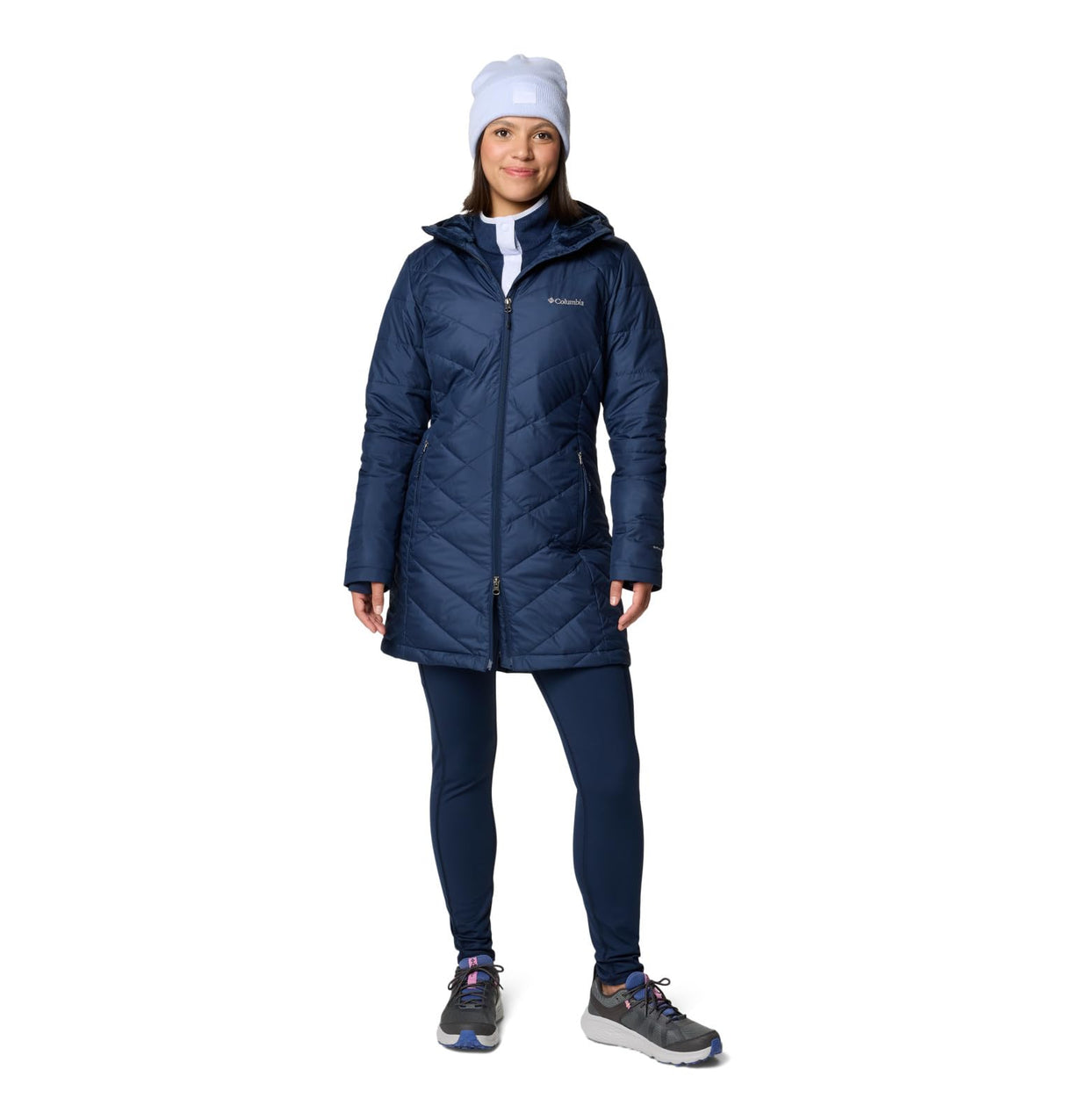 Columbia Chaqueta Larga y Acolchada con Capucha para Mujer, Heavenly