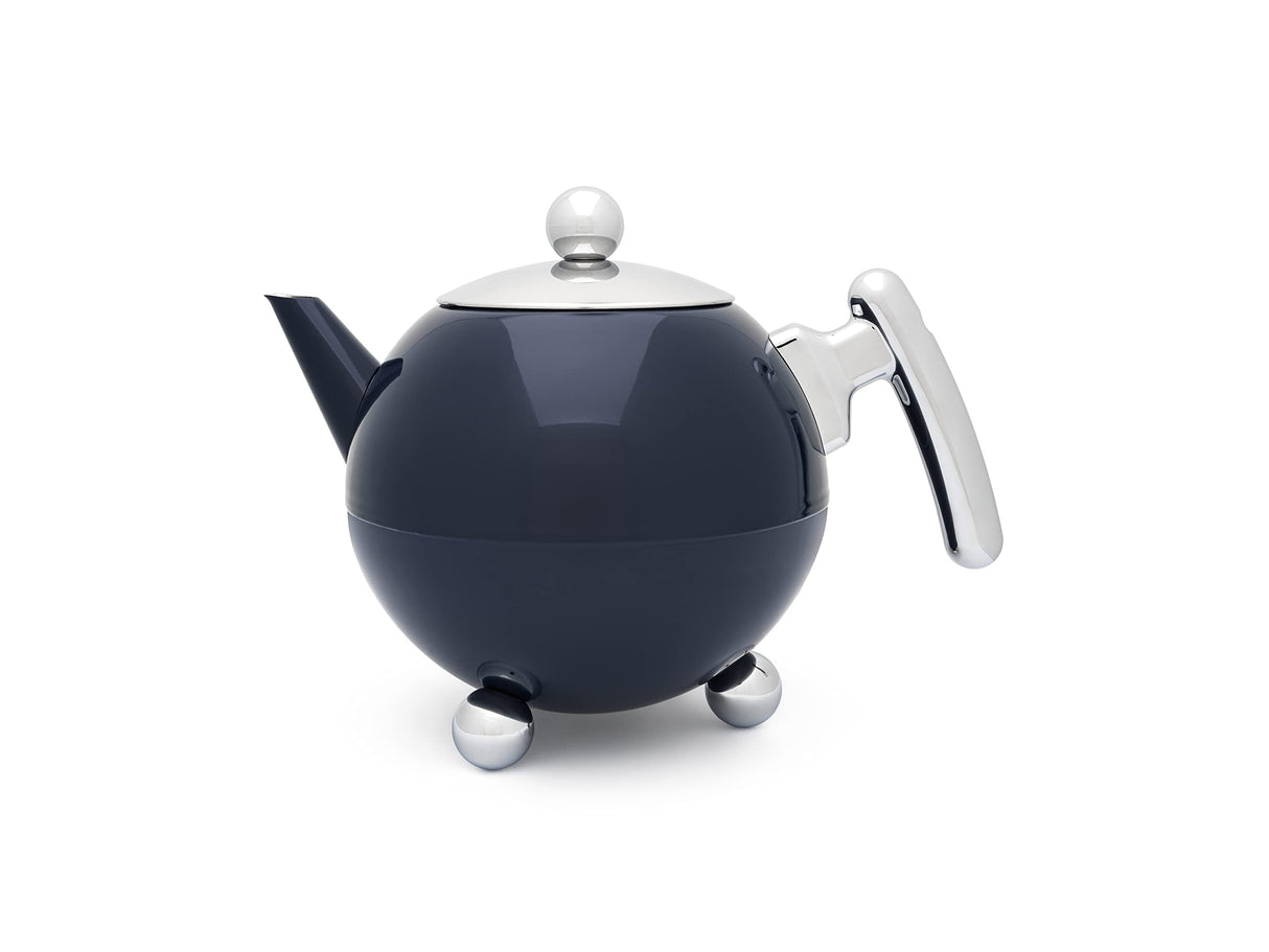 Bredemeijer Tetera de doble pared azul abombada de acero inoxidable de 1,2 litros – tetera aislante para té – disfrute más caliente durante más tiempo