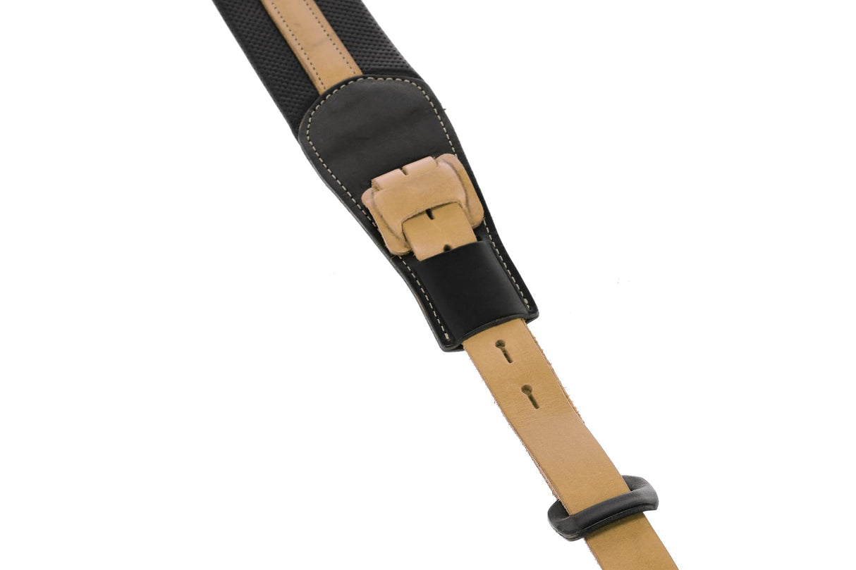 GEWA Correa para guitarra serie Prestige, cuero auténtico, ancho 65 mm, largo 103-139 cm, Cierres de seguridad: cromados, negro perforado/marrón, negro punteado/marrón claro, hechos a mano en Europa