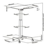 Maclean MC-892B Escritorio para Ordenador portátil de Altura Regulable con Ruedas Escritorio de pie Regulable en Altura hasta un máximo de 113 cm 30 Grados Inclinable Negro