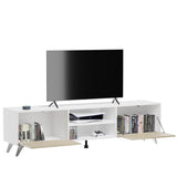 Homey Mueble de TV de Diseño Nórdico, 2 Compartimentos de Almacenamiento y 2 Puertas, Apto para Televisores de hasta 77 Pulgadas, Color Blanco-Roble