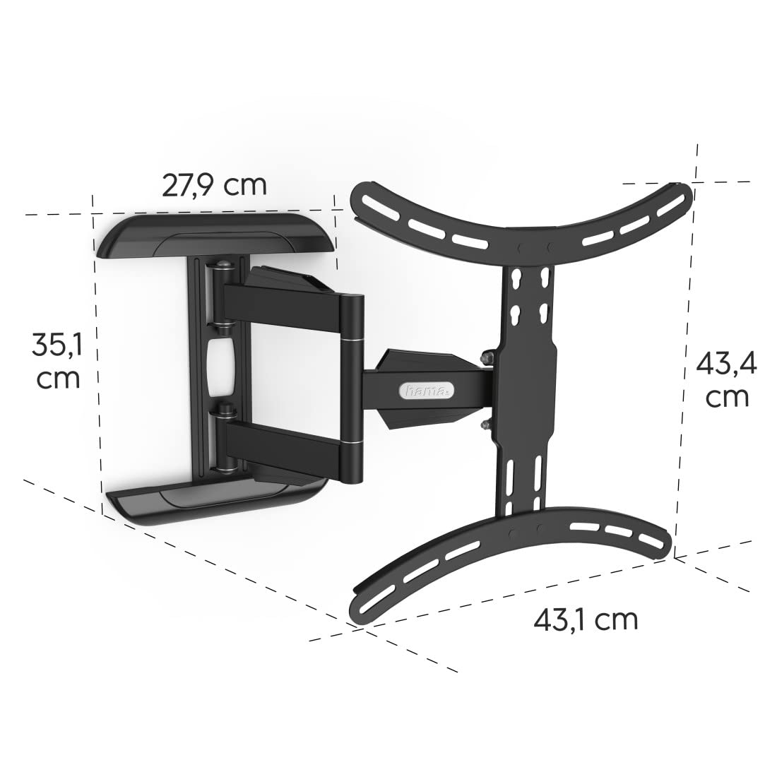 Hama | Soporte para TV de hasta 65" (Soporte de Pared TV estándar VESA 400 x 400, Pantallas de 32" a 65", Organizador de Cable, Carga Máx. 35 Kg, 3 Articulaciones, Inclinación 2/12º, Giro 180º