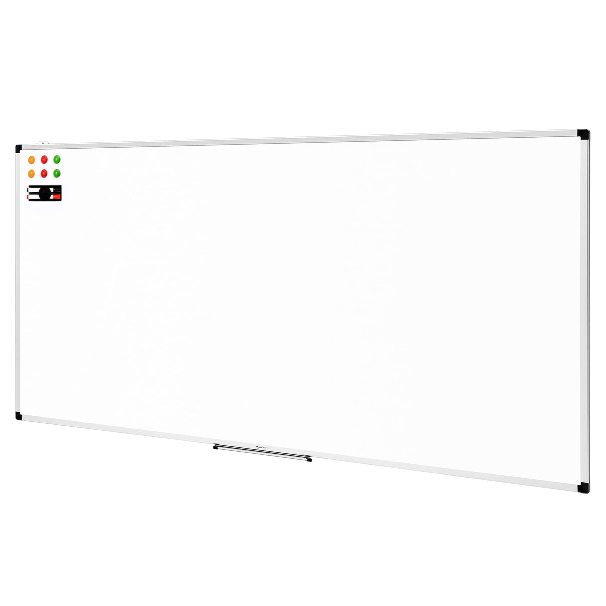 Amazon Basics Pizarra blanca magnética con bandeja para rotuladores y marco de aluminio, 240 cm x 120 cm