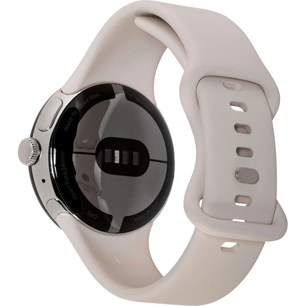 Google Pixel Watch, Reloj con rastreador de Actividad, Reloj Inteligente con rastreador de frecuencia cardíaca, Carcasa de Acero Inoxidable Plateado Pulido con Correa Deportiva LTE con Tiza