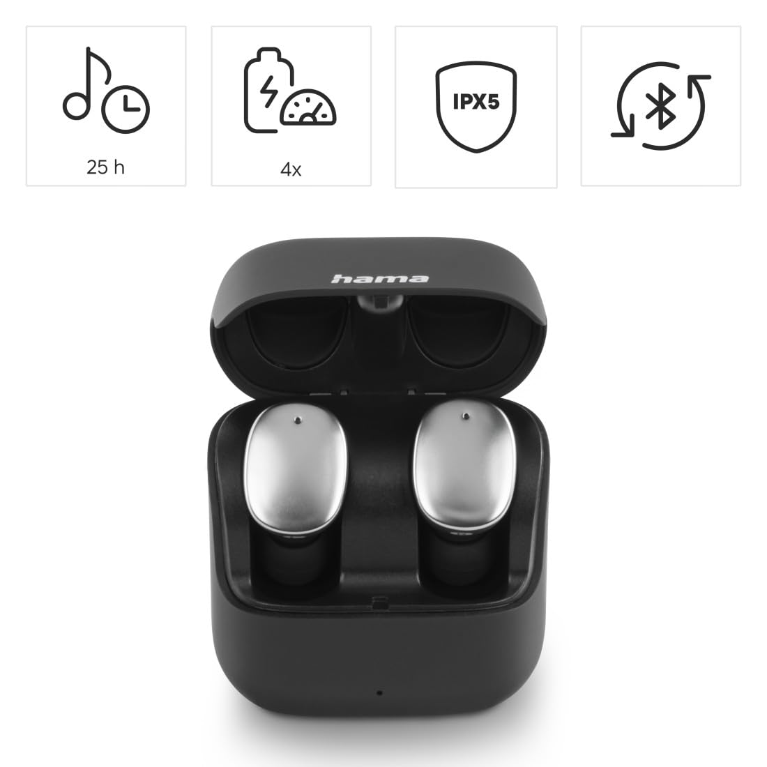 Hama | Auriculares Bluetooth (Control táctil, Resistente a Salpicaduras IPX5, Comandos de Voz, Batería Duradera) Color Negro