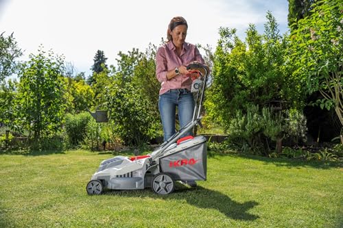IKRA cortacésped eléctrico IERM 1638-1, 1600W, 5 Posiciones de Ajuste de Altura de Corte 30-75mm, Ancho de Corte 38cm