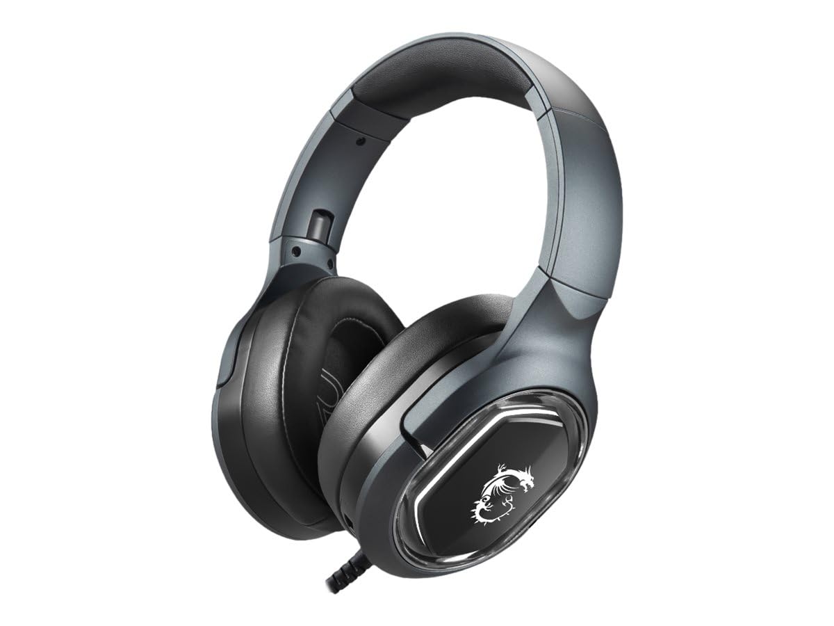 MSI IMMERSE GH50 GAMING HEADSET - Auriculares Sonido Envolvente Virtual 7.1, Sistema de Vibración, Drivers Neodimio 40mm, Iluminación RGB, Mic Extraíble, Regulador en Línea, Conector USB2.0 -Alámbrico