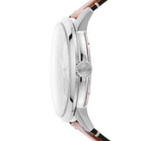 Fossil Reloj para hombre Townsman, movimiento mecánico automático, caja de 48mm de acero inoxidable plateado con correa de piel, ME3154, 48MM, Marrón y Tono Plateado