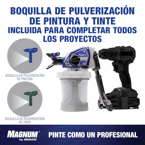 Magnum by Graco 26D361 TrueCoat 360 Cordless Connect, pulverizador de pintura airless portátil sin cable, pulverizador para taladro, uso doméstico, pequeños proyectos decorativos (presión máx 138 bar)