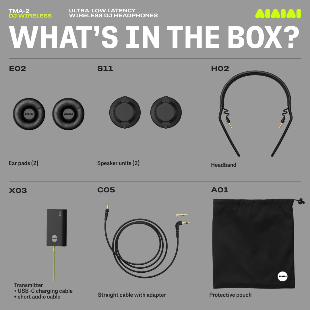 AIAIAI TMA-2 DJ Wireless - Auriculares inalámbricos Profesionales para DJ con Audio inalámbrico de latencia ultrabaja, más de 25 Horas de reproducción, diseño Ligero y Duradero, Almohadillas de Alto