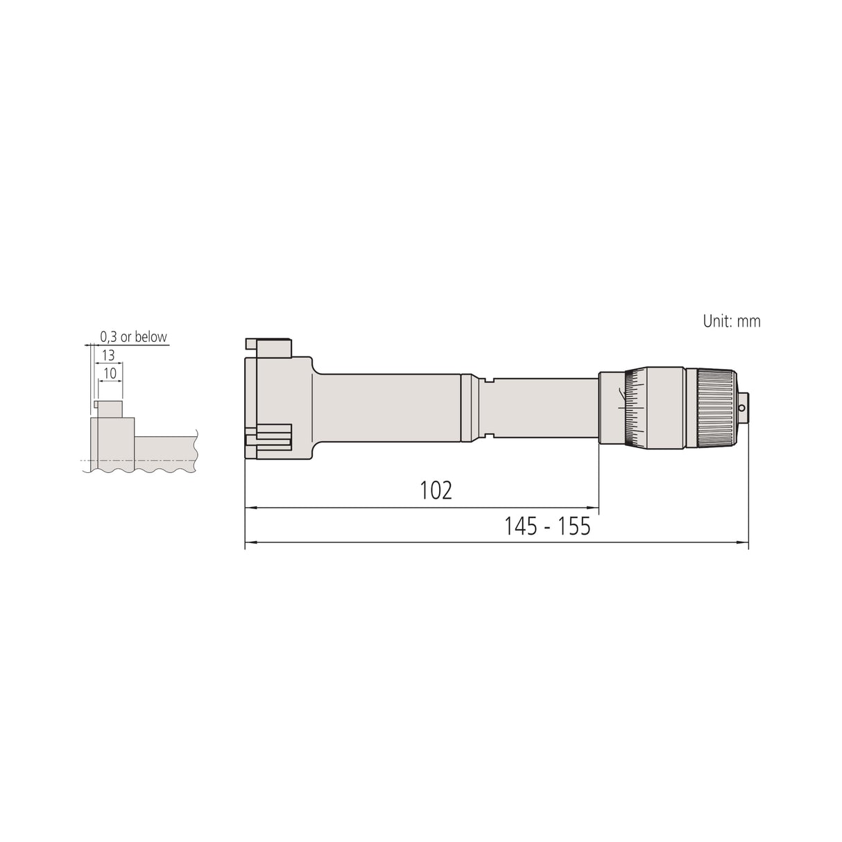 Mitutoyo Micrómetro interior Holtest Vernier 368-168, tres puntos, rango de 30-40 mm, graduación de 0,005 mm, precisión de +/-0,003 mm