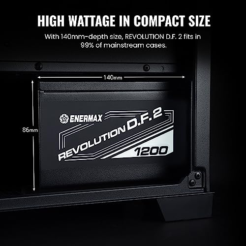 ENERMAX Revolution D.F. 2 ATX Compacto Fuente de Alimentación 80Plus Gold (Totalmente Modular, Cable Plano Cable, Semi-Fanless), ERS1200EWT, Negro