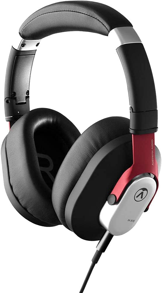 Austrian Audio Hi-X15, auriculares profesionales para estudios de grabación, salas de ensayo o uso diario (circumaurales, almohadillas de espuma con memoria, conector jack de 3,5 mm), negro/rojo