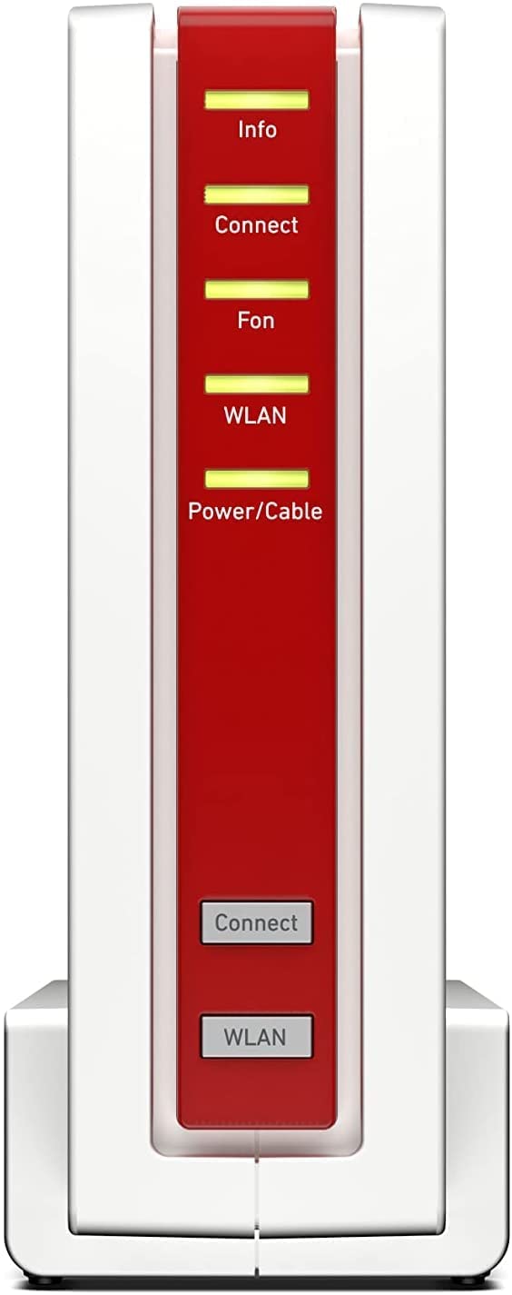 AVM ¡FRITZ! Cable Box 6690 (módem por cable DOCSIS 3.1, Wi-Fi 6 (WLAN AX) 4x4 con 4800 Mbps (5 GHz) + 1200 Mbps (2,4 GHz), 1 puerto LAN de 2,5 Gigabits, USB 3.0, DECT), blanco/rojo