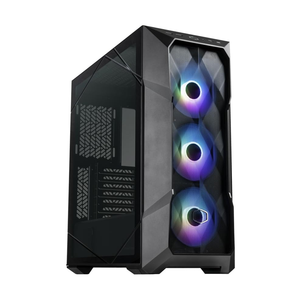 Cooler Master MasterBox TD500 Mesh V2 – Caja PC Mid-Tower E-ATX, Malla Poligonal, 3x120mm Ventiladores ARGB Preinstalados, Panel Superior Extraíble, Panel Lateral Vidrio Templado, USB C 10Gbps, Negro