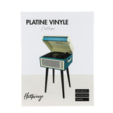 Platino de Vinilo Halterrego con 4 Patas de Madera extraíbles y HP integradas, RMS 2 x 5 W, RCA out, Aux in y Toma de Auriculares, BT in/out, lec y enrg USB, Azul Pato